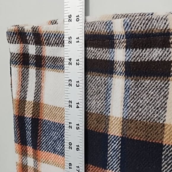 Plaid Thick Yarn Dyed Flannel Chore Coat Barn Jacket Navy Orange Tan Cream - Picture 4 of 9